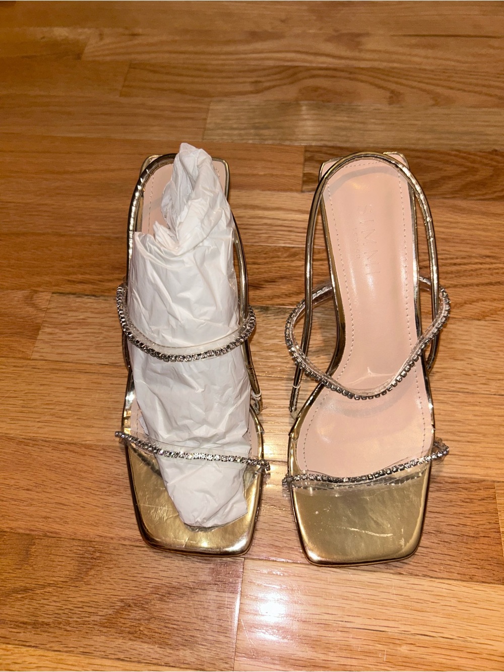 Women’s Wide fit Gold Strappy Crystal-Embellished Heeled Sandals